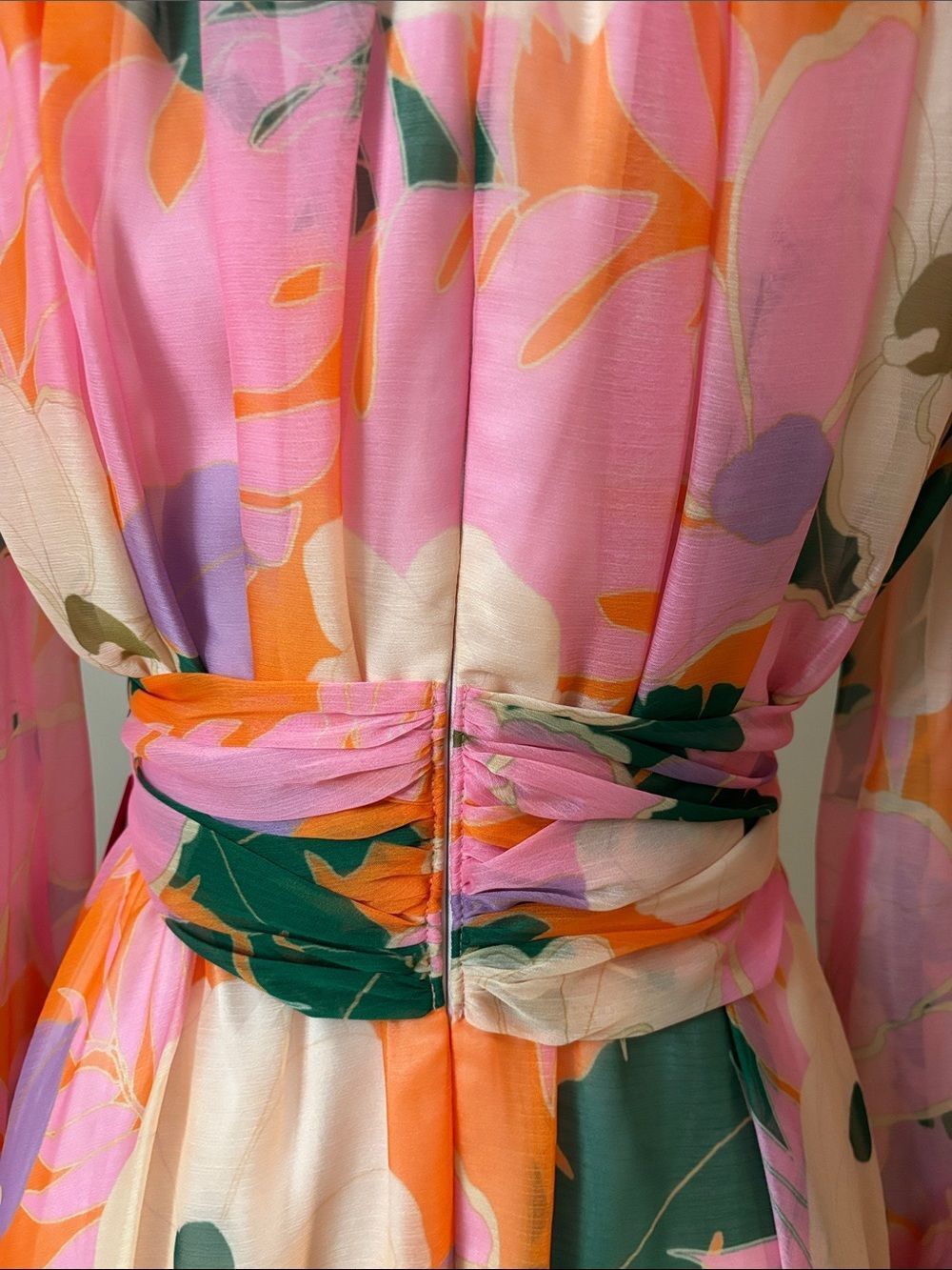 Alex Marie Floral Chiffon Twist-Front Mini Dress in Pink & Orange 6 - Picture 5 of 7